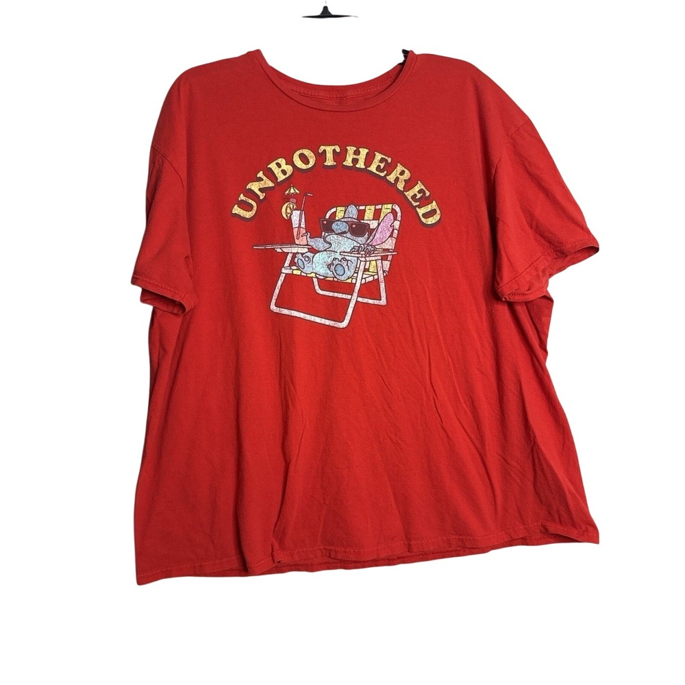 Disney Stitch Unbothered Graphic T Shirt Mens 2XL Red Lilo & Stitch Tee